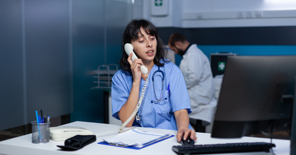 Healthcare provider using observation care on her desktop