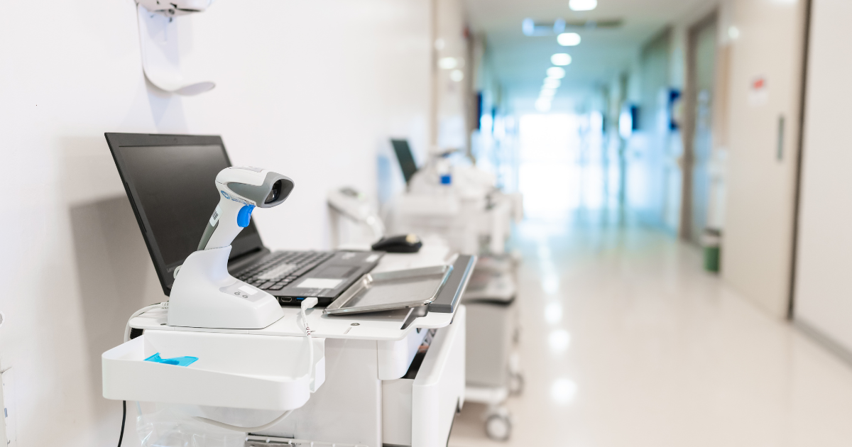 medical cart in a hospital hallway