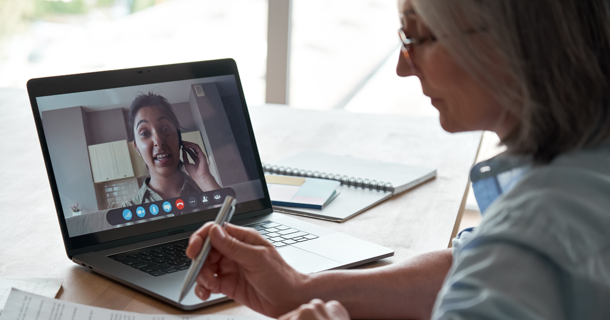 lawyer in client on a call with legal video conferencing technology