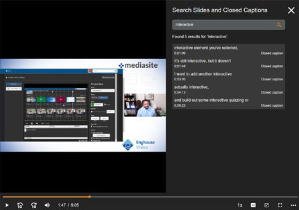 screenshot van Mediasite zoekmogelijkheden.