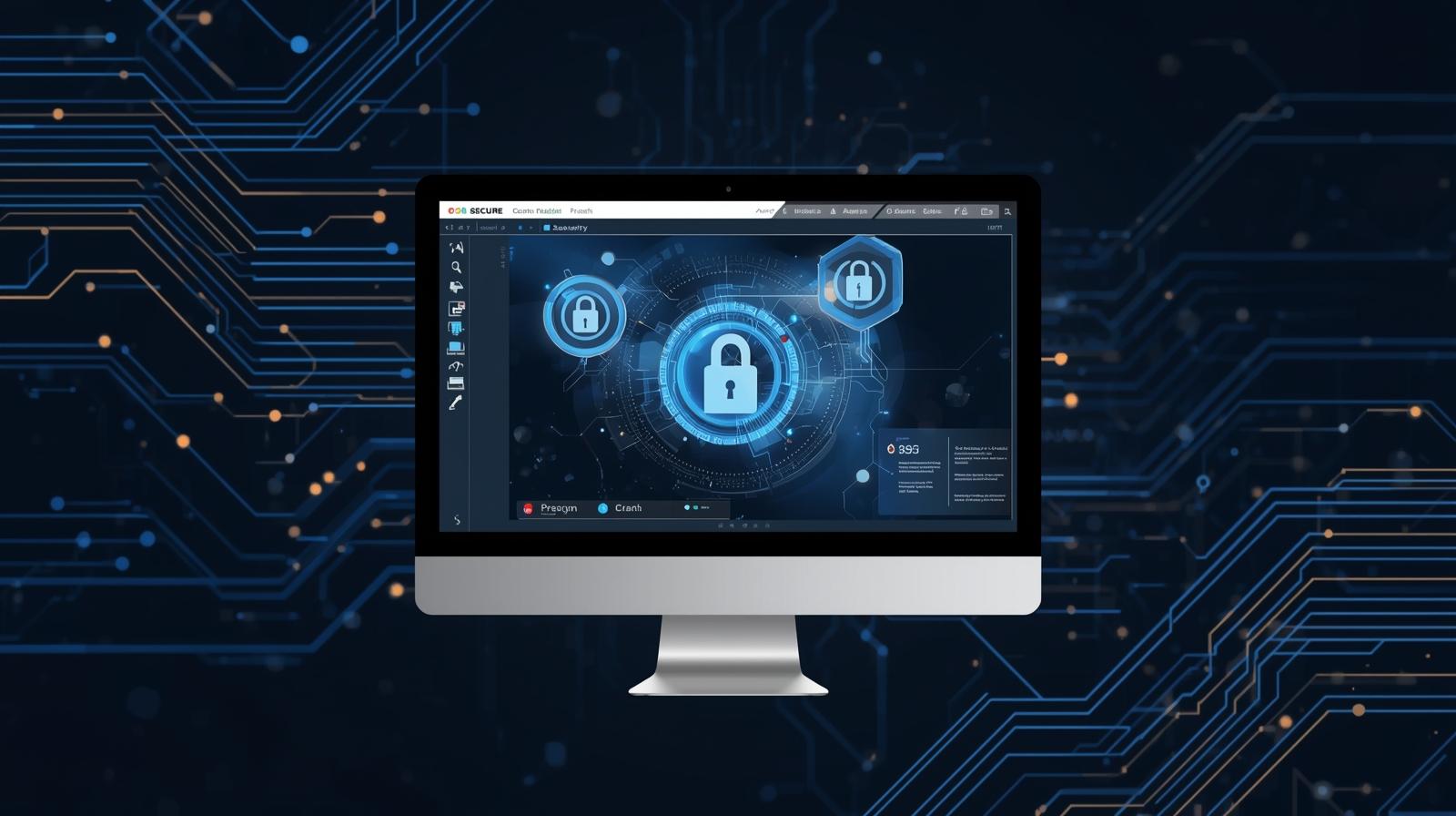 einen technischen Hintergrund mit einem Computer, der sicheres Unternehmensvideo-Streaming zeigt